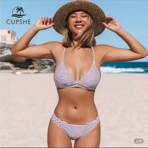 NWT Cupshe Hot Summer Red & White Stripe triangle bikini